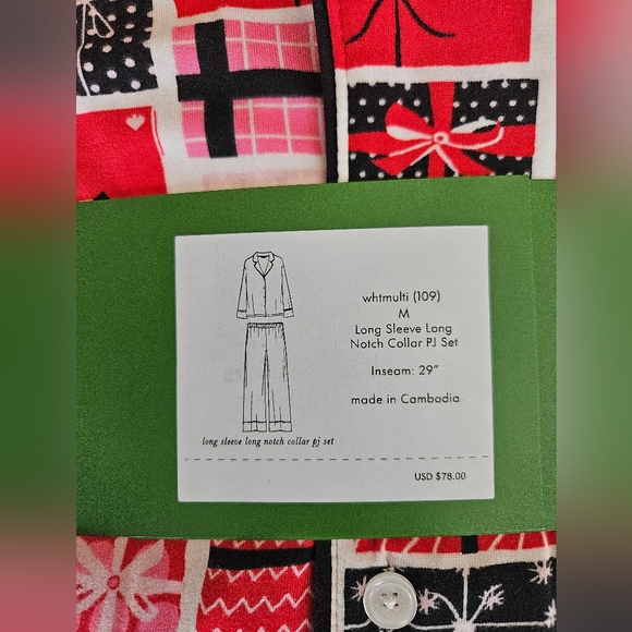 Kate Spade Pink and Black Gift Print Pajama Set Size Medium - Picture 3 of 3